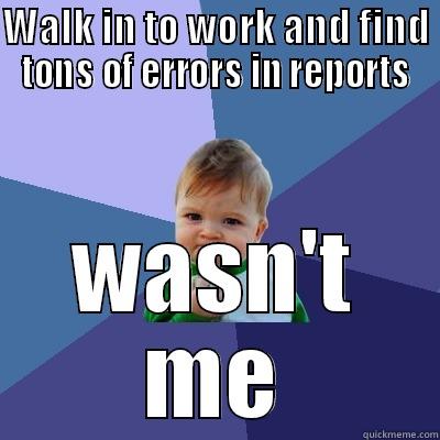 WALK IN TO WORK AND FIND TONS OF ERRORS IN REPORTS WASN'T ME Success Kid
