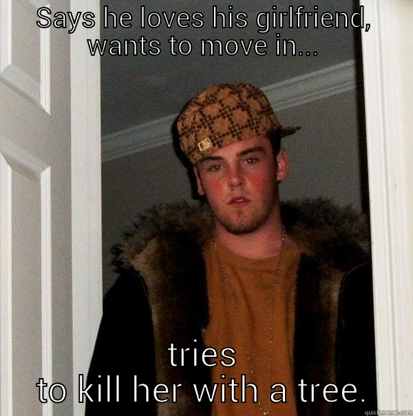 SAYS HE LOVES HIS GIRLFRIEND, WANTS TO MOVE IN... TRIES TO KILL HER WITH A TREE. Scumbag Steve