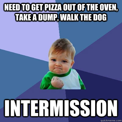 need to get pizza out of the oven, take a dump, walk the dog intermission - need to get pizza out of the oven, take a dump, walk the dog intermission  Success Kid