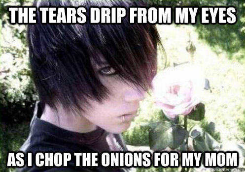 The tears drip from my eyes As i chop the onions for my mom - The tears drip from my eyes As i chop the onions for my mom  Misunderstood Emo Kid