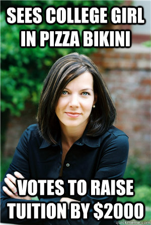 sees college girl in pizza bikini votes to raise tuition by $2000  