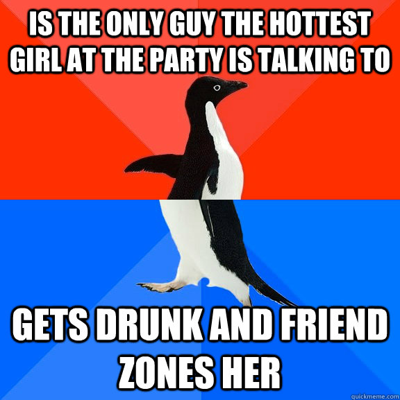 Is the only guy the hottest girl at the party is talking to gets drunk and friend zones her  Socially Awesome Awkward Penguin