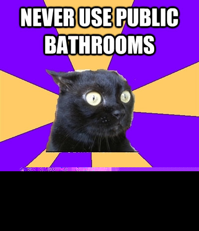 Never use public bathrooms afraid auto flushing will suck me in  Anxiety Cat
