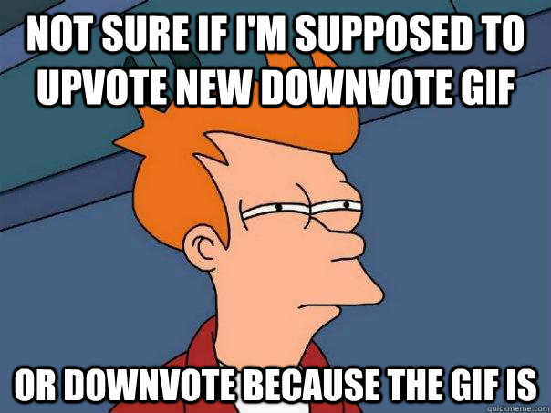NOT SURE IF I'M supposed to upvote new downvote gif OR downvote because the gif is  Futurama Fry