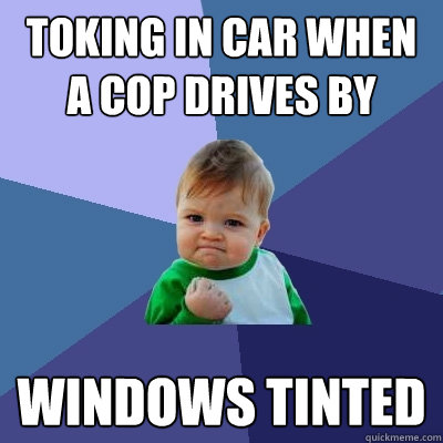 Toking in car when a cop drives by Windows tinted  Success Kid