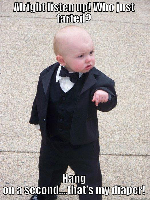 ALRIGHT LISTEN UP! WHO JUST FARTED? HANG ON A SECOND....THAT'S MY DIAPER! Baby Godfather