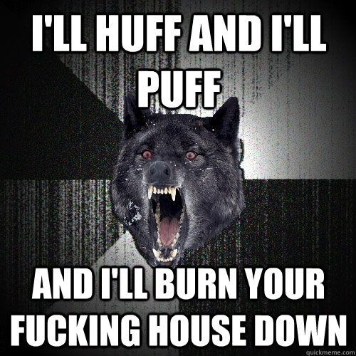 i'll huff and i'll puff and i'll burn your fucking house down  Insanity Wolf