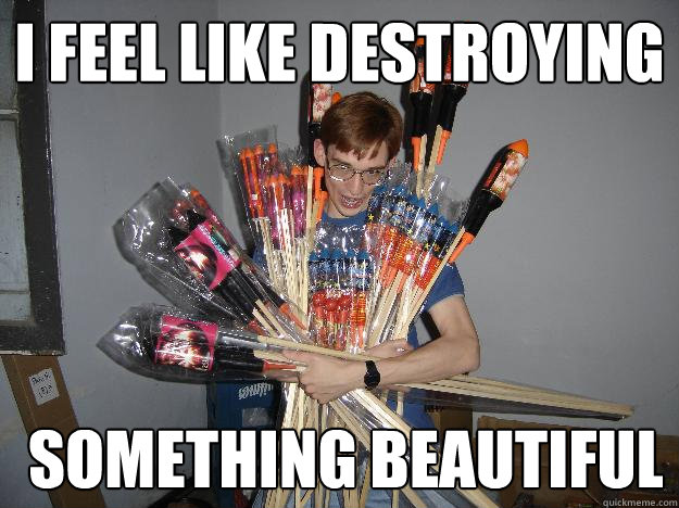 I feel like destroying  something beautiful - I feel like destroying  something beautiful  Crazy Fireworks Nerd