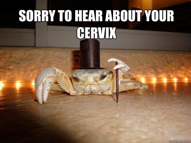 Sorry to hear about your cervix   Fancy Crab