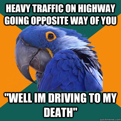 Heavy Traffic on highway going opposite way of you 