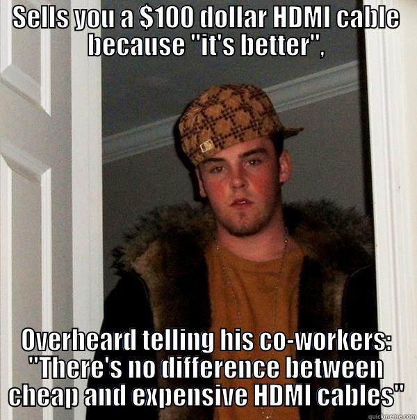SELLS YOU A $100 DOLLAR HDMI CABLE BECAUSE 