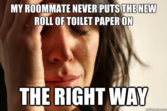 My roommate never puts the new roll of toilet paper on the right way  First World Problems