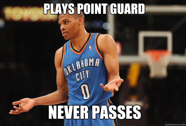 never passes plays point guard  Russell Westbrook