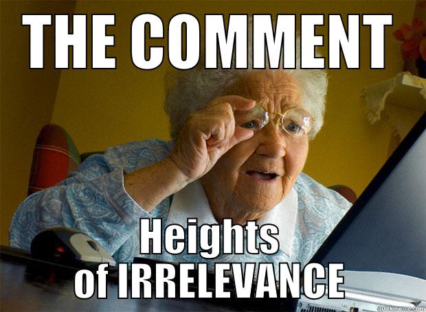 THE COMMENT HEIGHTS OF IRRELEVANCE Grandma finds the Internet