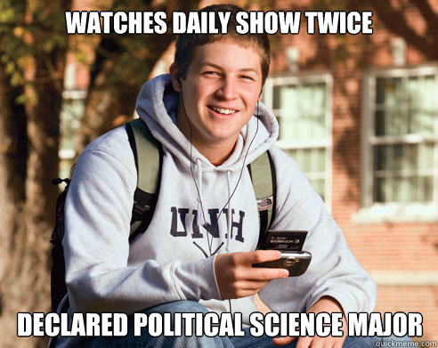 Watches Daily show twice Declared political science major  College Freshman