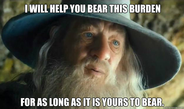 I will help you bear this burden for as long as it is yours to bear. - I will help you bear this burden for as long as it is yours to bear.  Gandalf