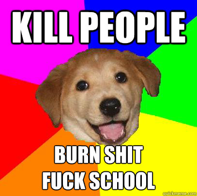Kill People  Burn shit 
fuck school  Advice Dog