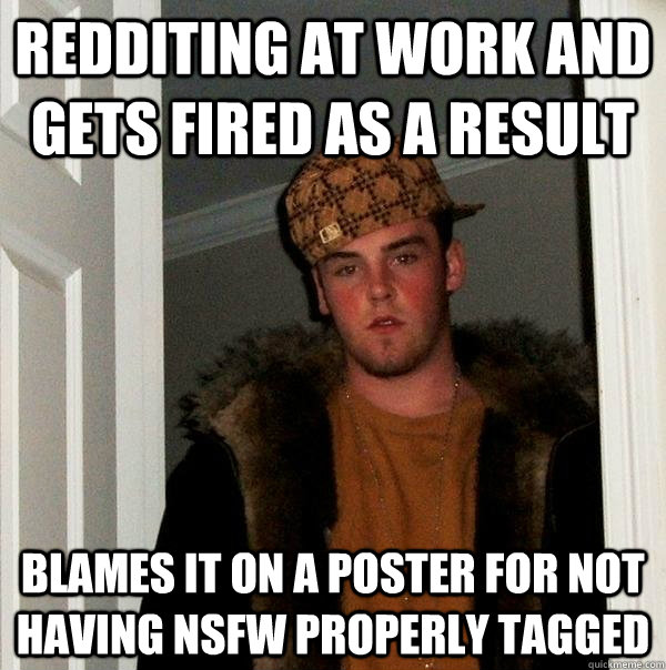 Redditing at work and gets fired as a result blames it on a poster for not having NSFW properly tagged  Scumbag Steve