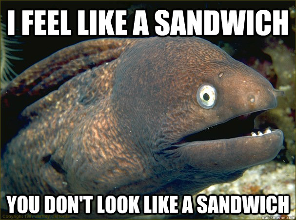 i feel like a sandwich you don't look like a sandwich  Bad Joke Eel