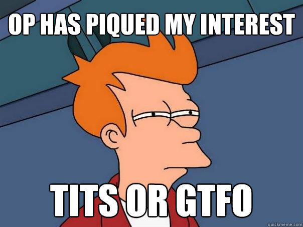 OP has piqued my interest tits or gtfo  Futurama Fry