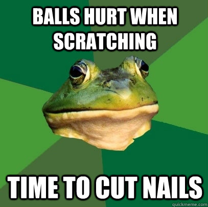 Balls hurt when scratching Time to cut nails  Foul Bachelor Frog