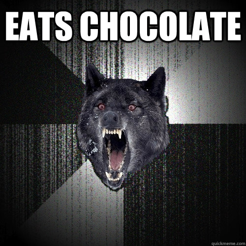Eats chocolate   Insanity Wolf