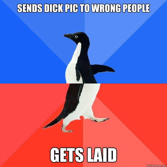sends dick pic to wrong people Gets laid   Socially Awkward Awesome Penguin