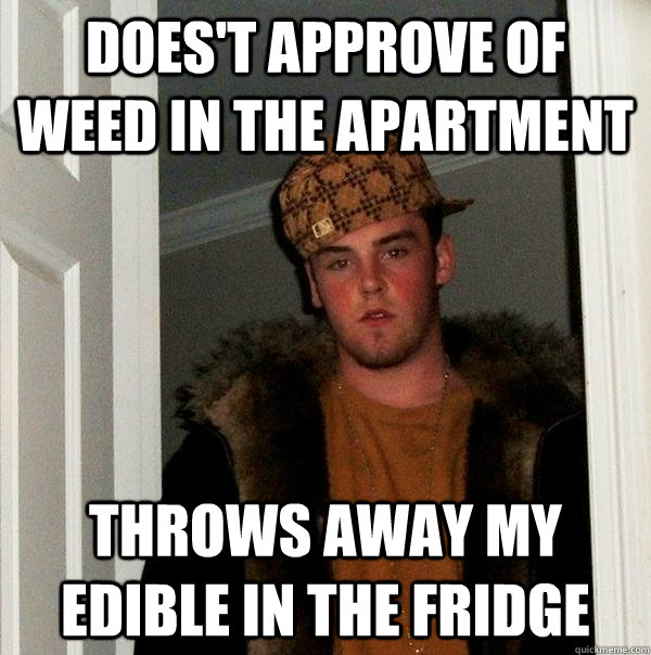 Does't approve of weed in the apartment Throws away my edible in the fridge  Scumbag Steve