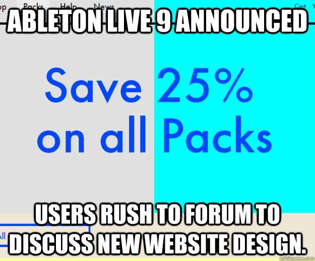 ABLETON LIVE 9 ANNOUNCED  USERS RUSH TO FORUM TO DISCUSS NEW WEBSITE DESIGN.  Ableton website