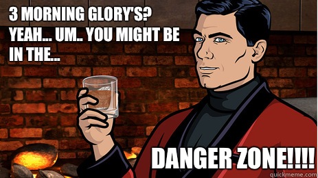 3 morning glory's? Yeah... Um.. You might be in the... DANGER ZONE!!!! - 3 morning glory's? Yeah... Um.. You might be in the... DANGER ZONE!!!!  Archer