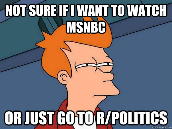 Not sure if I want to watch MSNBC Or just go to r/politics  Futurama Fry