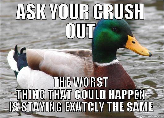 ASK YOUR CRUSH OUT THE WORST THING THAT COULD HAPPEN IS STAYING EXATCLY THE SAME Actual Advice Mallard