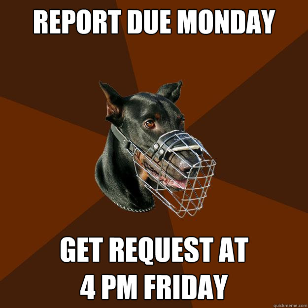 REPORT DUE MONDAY GET REQUEST AT
4 PM FRIDAY  