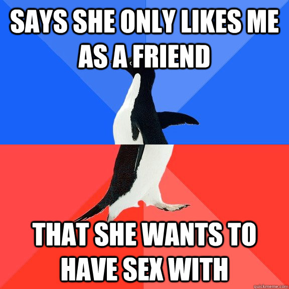 Says she only likes me as a friend that she wants to have sex with   Socially Awkward Awesome Penguin