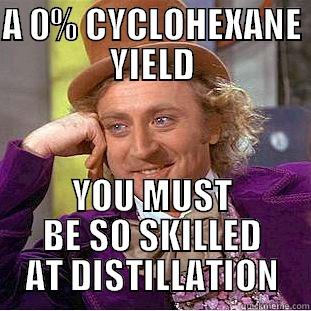 A 0% CYCLOHEXANE YIELD YOU MUST BE SO SKILLED AT DISTILLATION Condescending Wonka