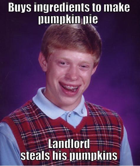 BUYS INGREDIENTS TO MAKE PUMPKIN PIE  LANDLORD STEALS HIS PUMPKINS Bad Luck Brian