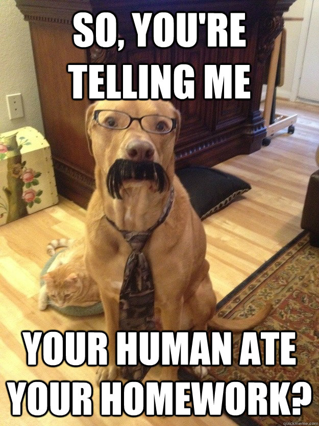 SO, YOU'RE TELLING ME YOUR HUMAN ATE YOUR HOMEWORK?  Professor Dog