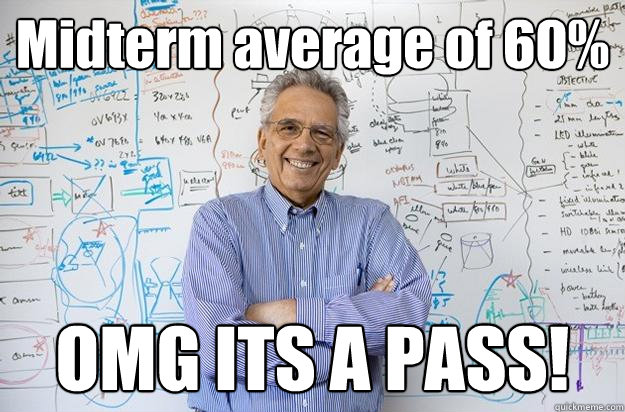 Midterm average of 60% OMG ITS A PASS! - Midterm average of 60% OMG ITS A PASS!  Engineering Professor