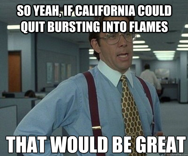 So yeah, if California could quit bursting into flames THAT WOULD BE GREAT - So yeah, if California could quit bursting into flames THAT WOULD BE GREAT  that would be great