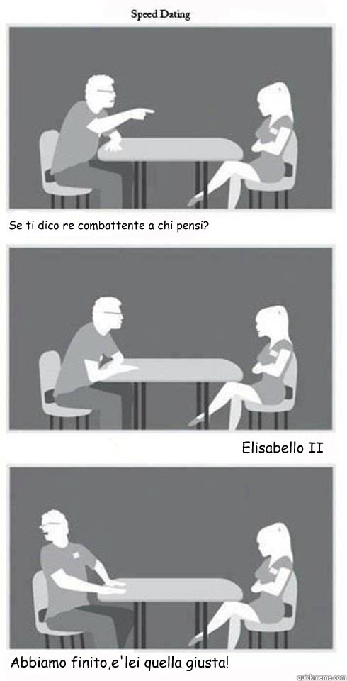 Se ti dico re combattente a chi pensi? Elisabello II Abbiamo finito,e'lei quella giusta! - Se ti dico re combattente a chi pensi? Elisabello II Abbiamo finito,e'lei quella giusta!  Speed Dating