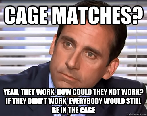 Cage matches? Yeah, they work. How could they not work? If they didn't work, everybody would still be in the cage  Idiot Michael Scott