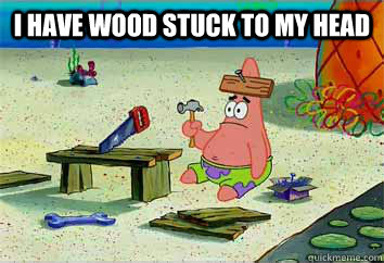 I have wood stuck to my head  - I have wood stuck to my head   I have no idea what Im doing - Patrick Star