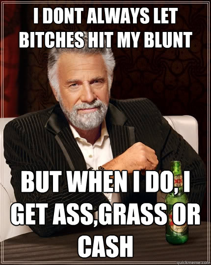 i dont always let bitches hit my blunt But when I do, i get ass,grass or cash  The Most Interesting Man In The World