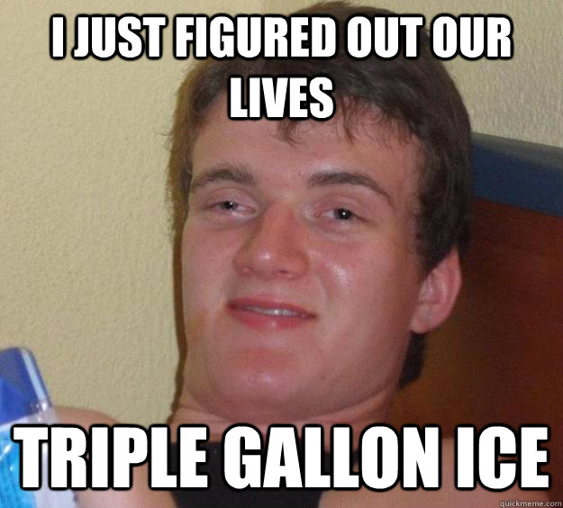 I just figured out our lives triple gallon ice  10 Guy