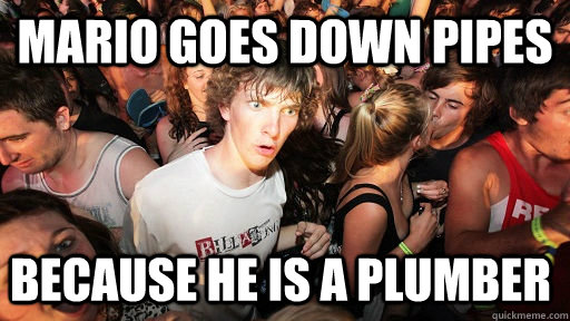 mario goes down pipes because he is a plumber  - mario goes down pipes because he is a plumber   Sudden Clarity Clarence