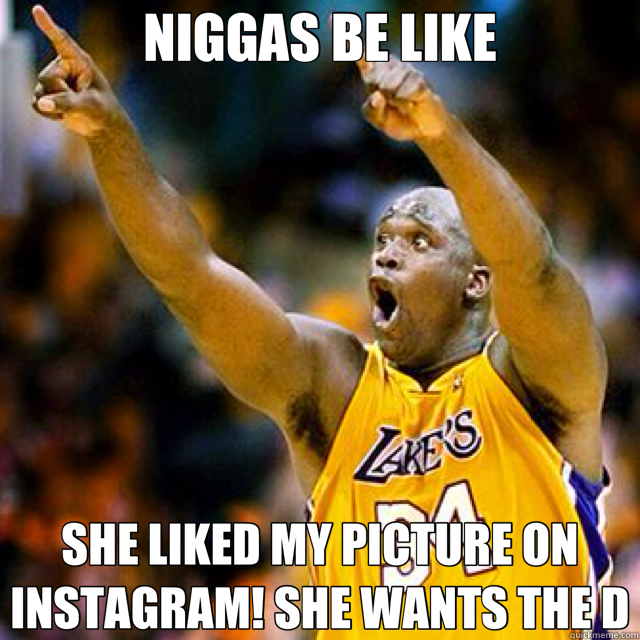NIGGAS BE LIKE SHE LIKED MY PICTURE ON INSTAGRAM! SHE WANTS THE D  shaq
