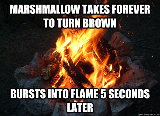 marshmallow takes forever to turn brown bursts into flame 5 seconds later  
