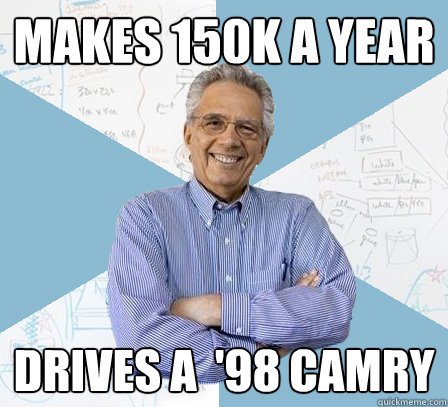 makes 150k a year drives a  '98 camry  EngineeringProfessor