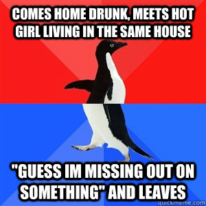Comes home drunk, meets hot girl living in the same house 