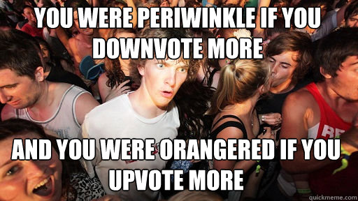 you were periwinkle if you downvote more And you were orangered if you upvote more  Sudden Clarity Clarence